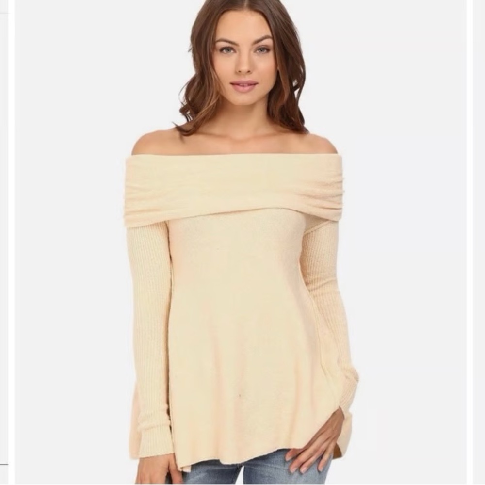 Free People Off-Shoulder Sweater in Cream, Strawberry Fields Cowl Neck